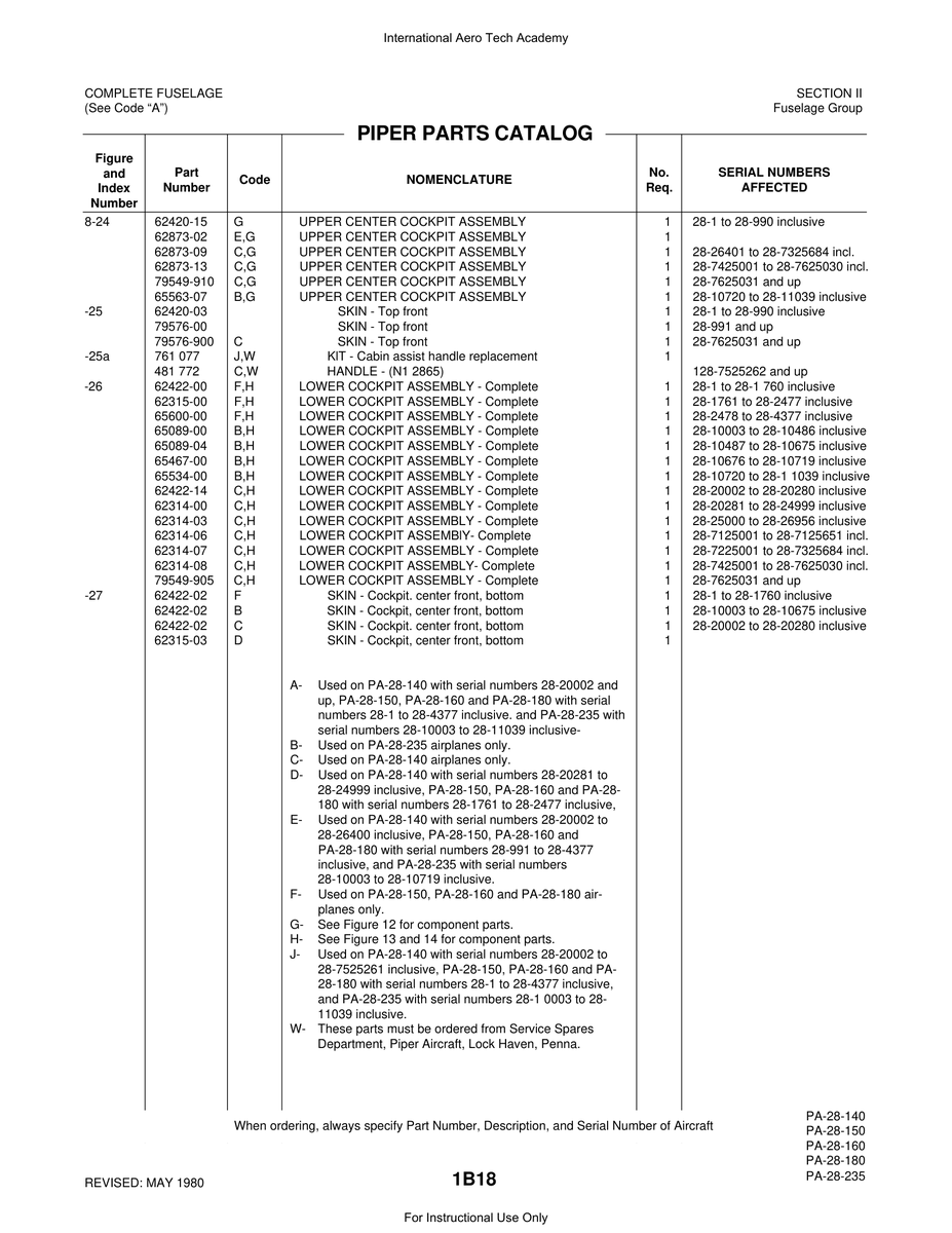 Aviation Part 79549-910 for Piper PA-28 Cherokee Aircraft