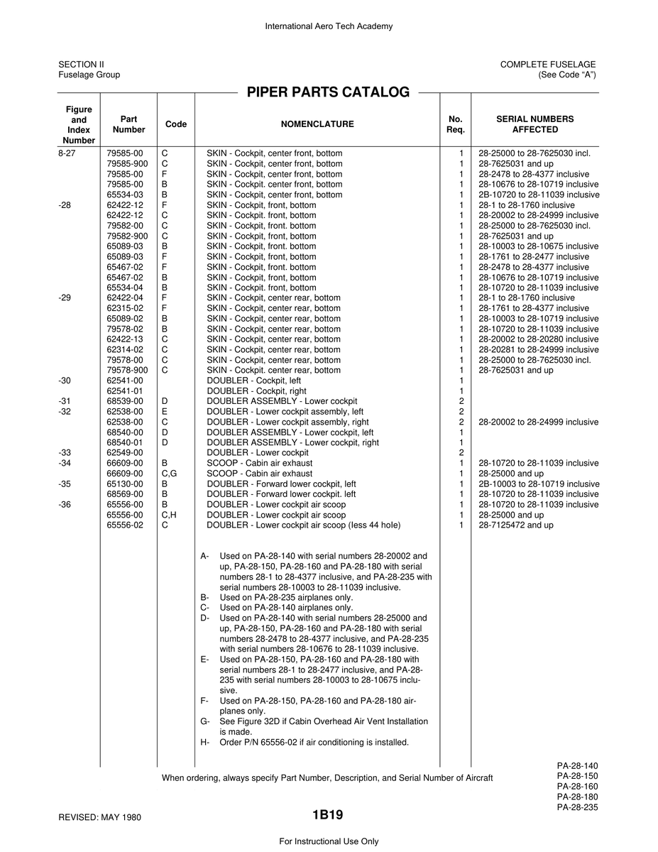 Aviation Part 79582-900 for Piper PA-28 Cherokee Aircraft