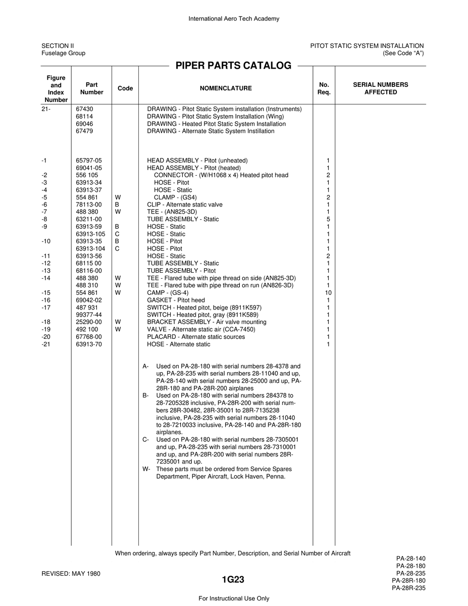 Aviation Part 25290-00 for Piper PA-28 Cherokee Aircraft