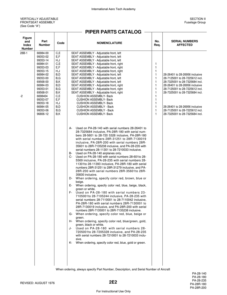 Aviation Part 66984-05 for Piper PA-28 Cherokee Aircraft