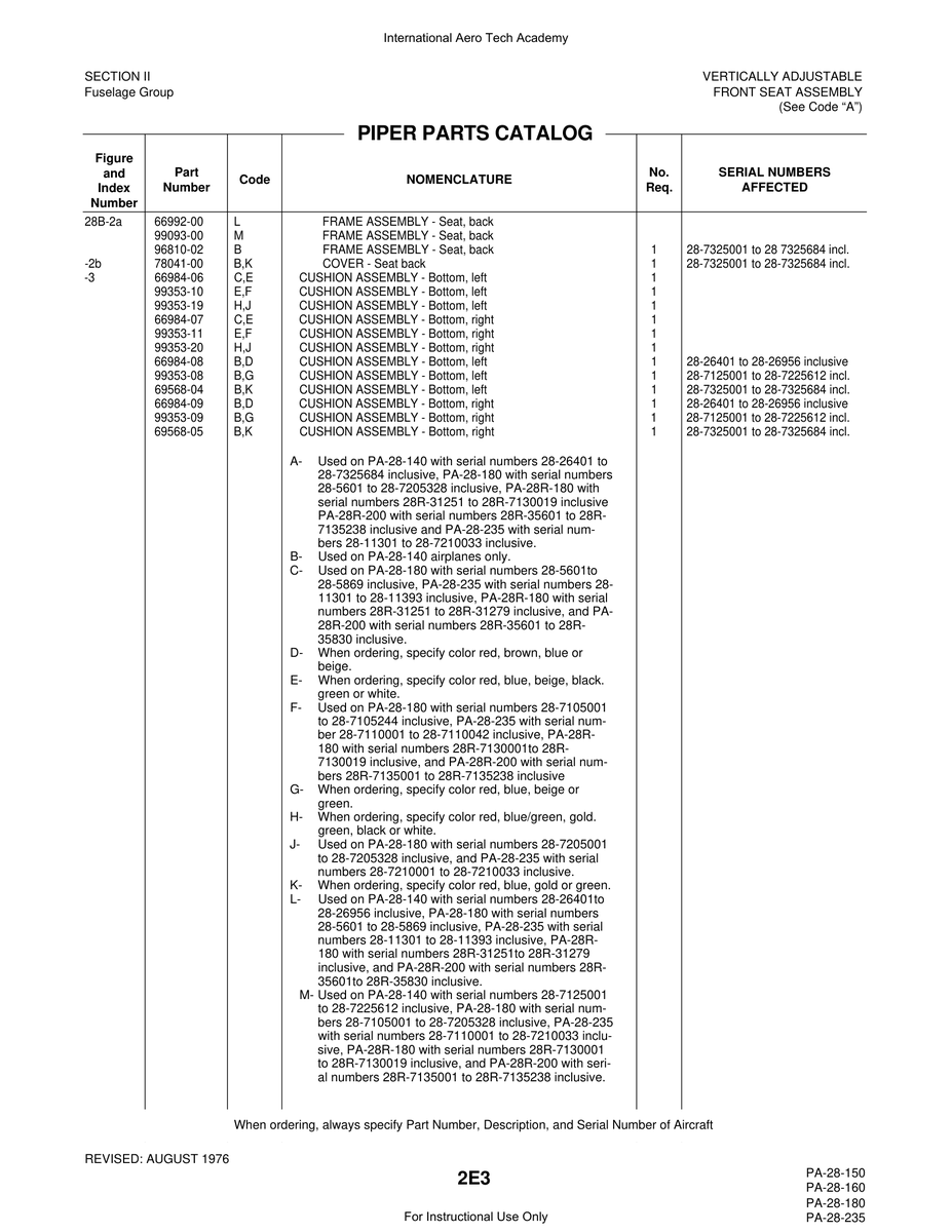 Aviation Part 66992-00 for Piper PA-28 Cherokee Aircraft