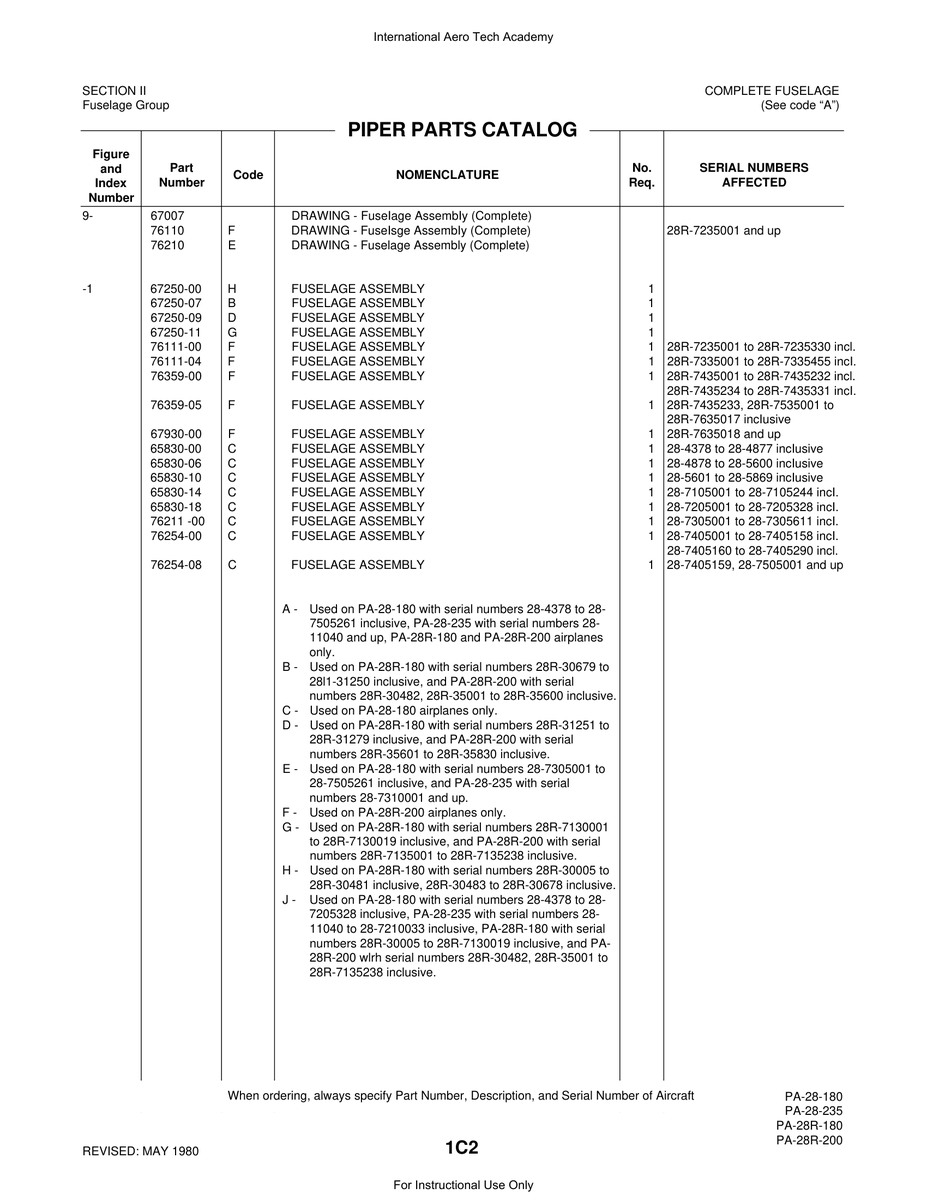 Aviation Part 76254-00 for Piper PA-28 Cherokee Aircraft