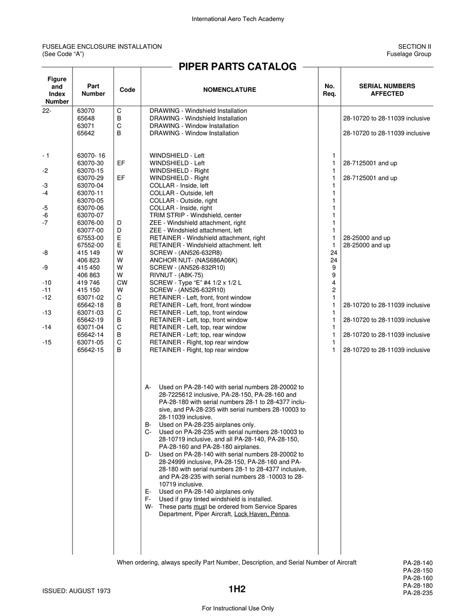 Aviation Part 67552-00 for Piper PA-28 Cherokee Aircraft