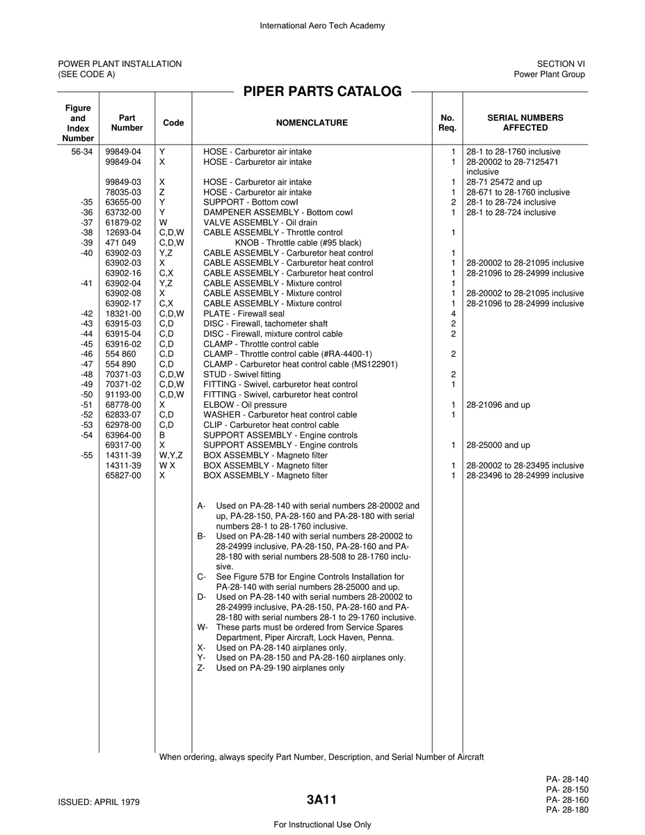 Aviation Part 63732-00 for Piper PA-28 Cherokee Aircraft