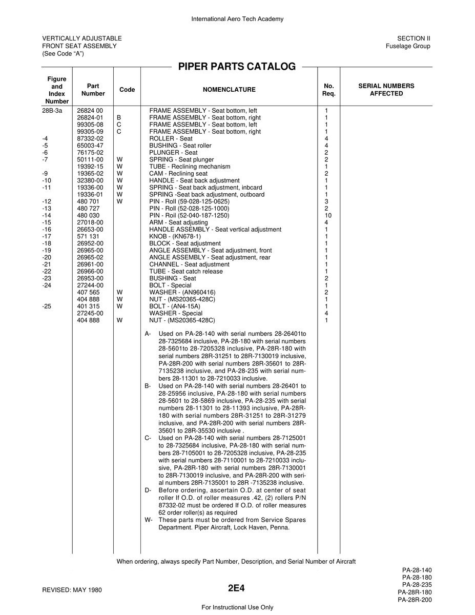 Aviation Part 99305-09 for Piper PA-28 Cherokee Aircraft