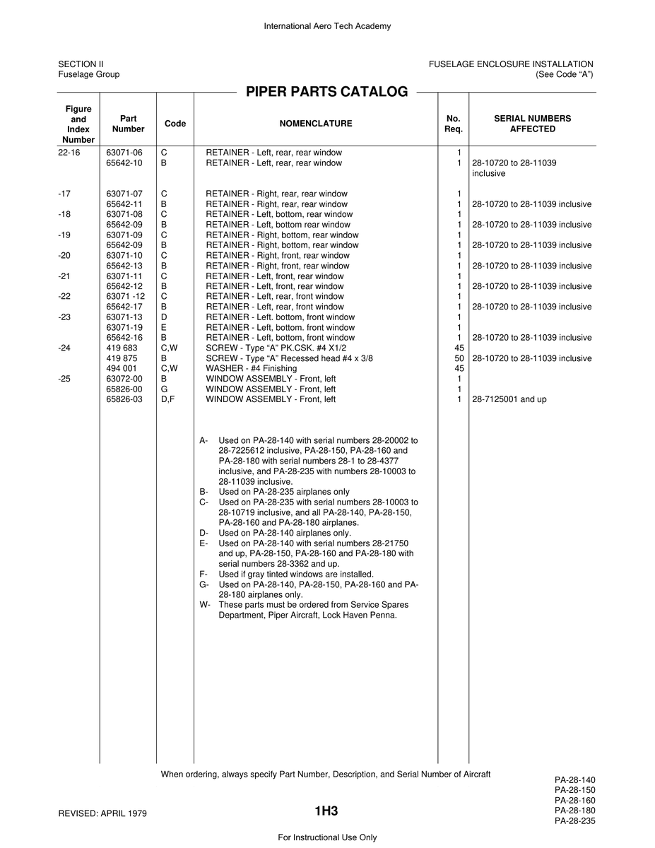 Aviation Part 63071-19 for Piper PA-28 Cherokee Aircraft
