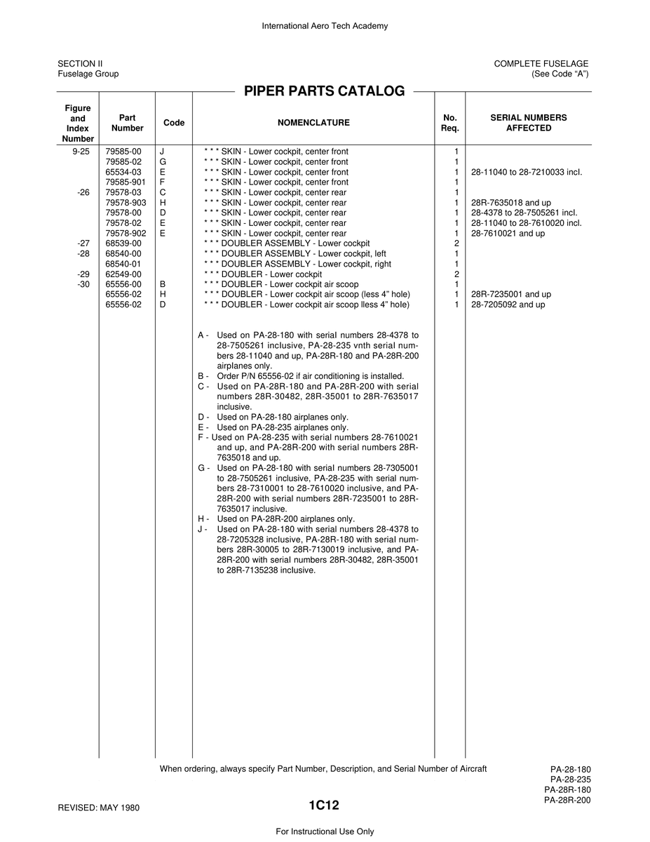 Aviation Part 79578-902 for Piper PA-28 Cherokee Aircraft