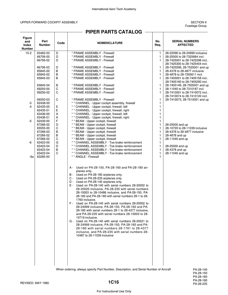 Aviation Part 62439-00 for Piper PA-28 Cherokee Aircraft