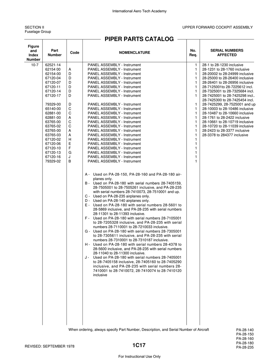 Aviation Part 63765-02 for Piper PA-28 Cherokee Aircraft