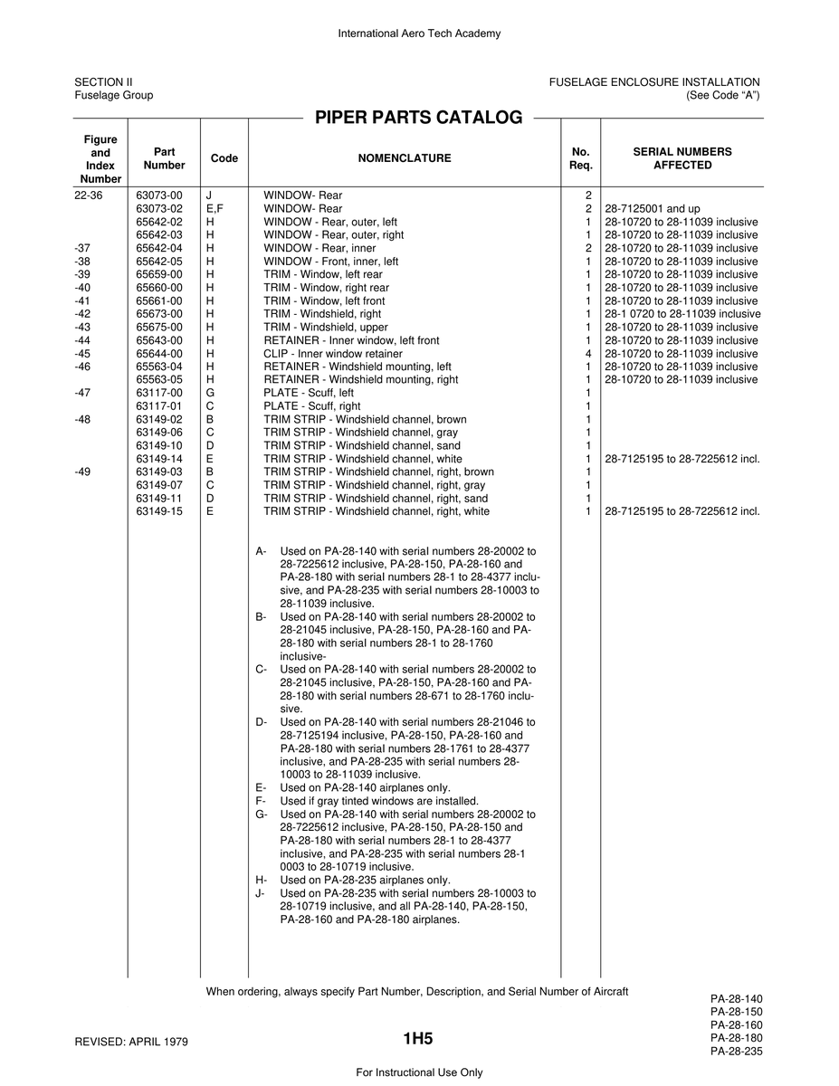 Aviation Part 63149-15 for Piper PA-28 Cherokee Aircraft