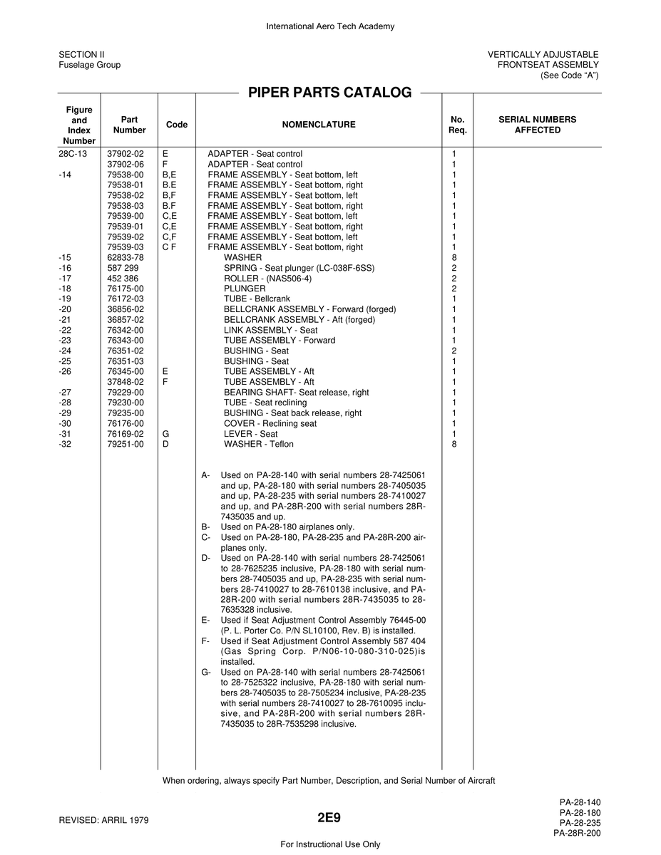 Aviation Part 79538-00 for Piper PA-28 Cherokee Aircraft