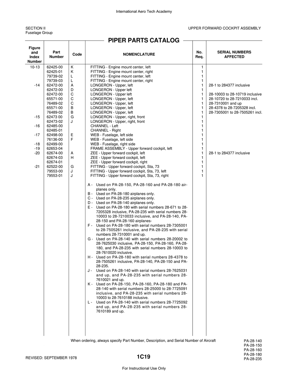 Aviation Part 62472-00 for Piper PA-28 Cherokee Aircraft