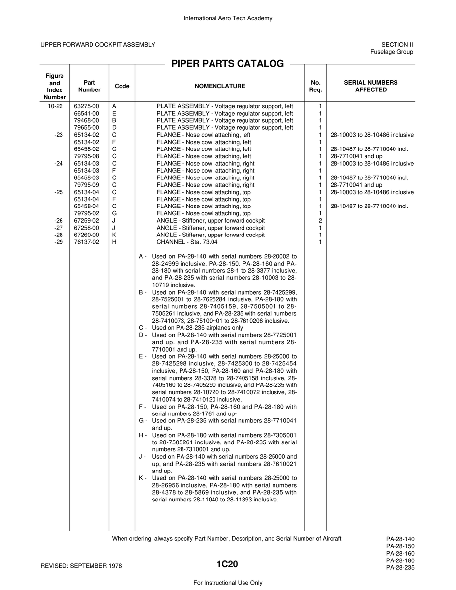 Aviation Part 65458-02 for Piper PA-28 Cherokee Aircraft
