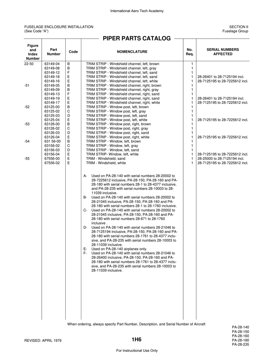 Aviation Part 63149-17 for Piper PA-28 Cherokee Aircraft