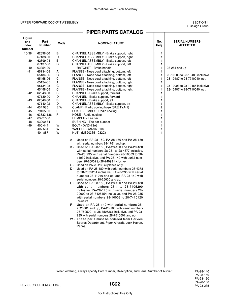 Aviation Part 62698-00 for Piper PA-28 Cherokee Aircraft