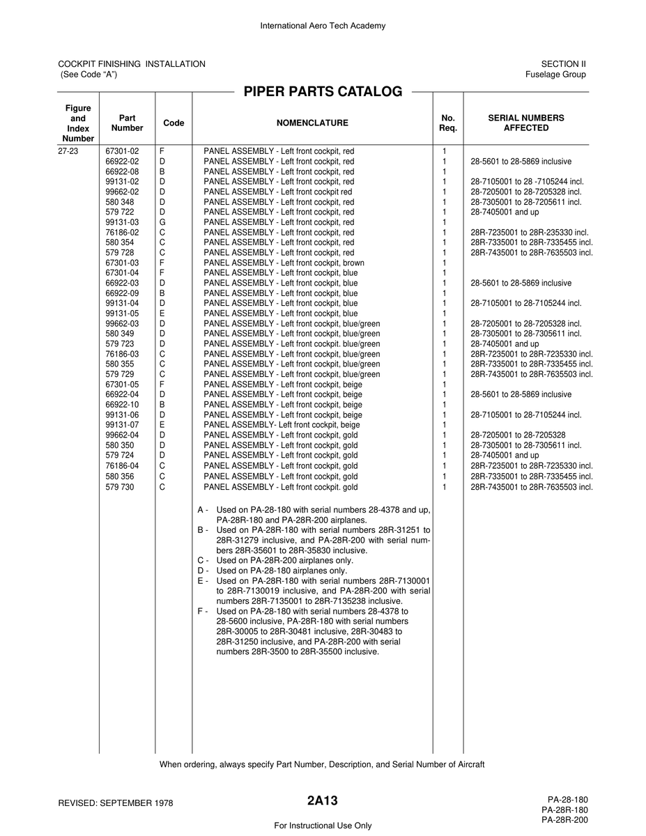 Aviation Part 99131-07 for Piper PA-28 Cherokee Aircraft