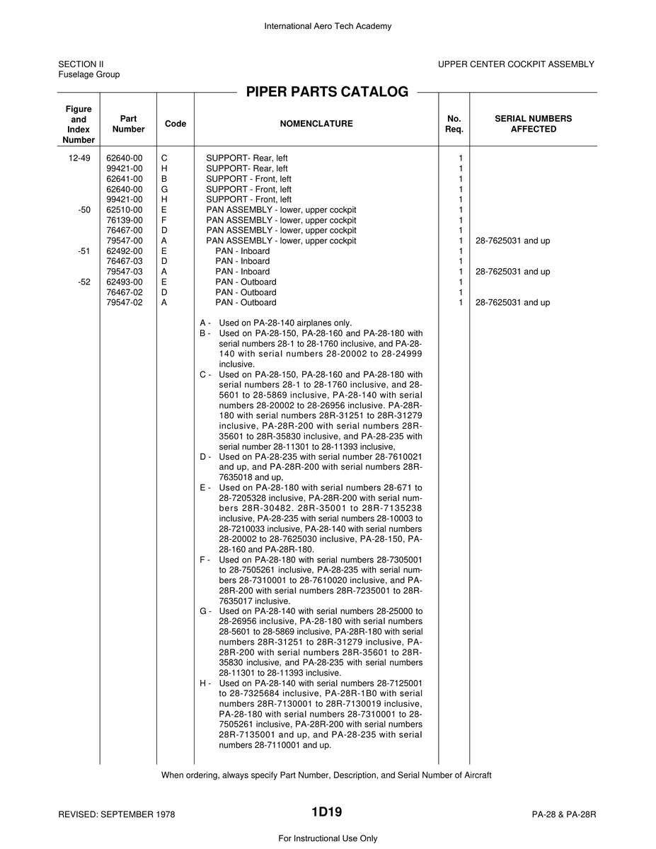 Aviation Part 79547-00 for Piper PA-28 Cherokee Aircraft