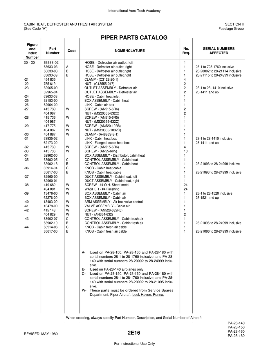 Aviation Part 63633-03 for Piper PA-28 Cherokee Aircraft