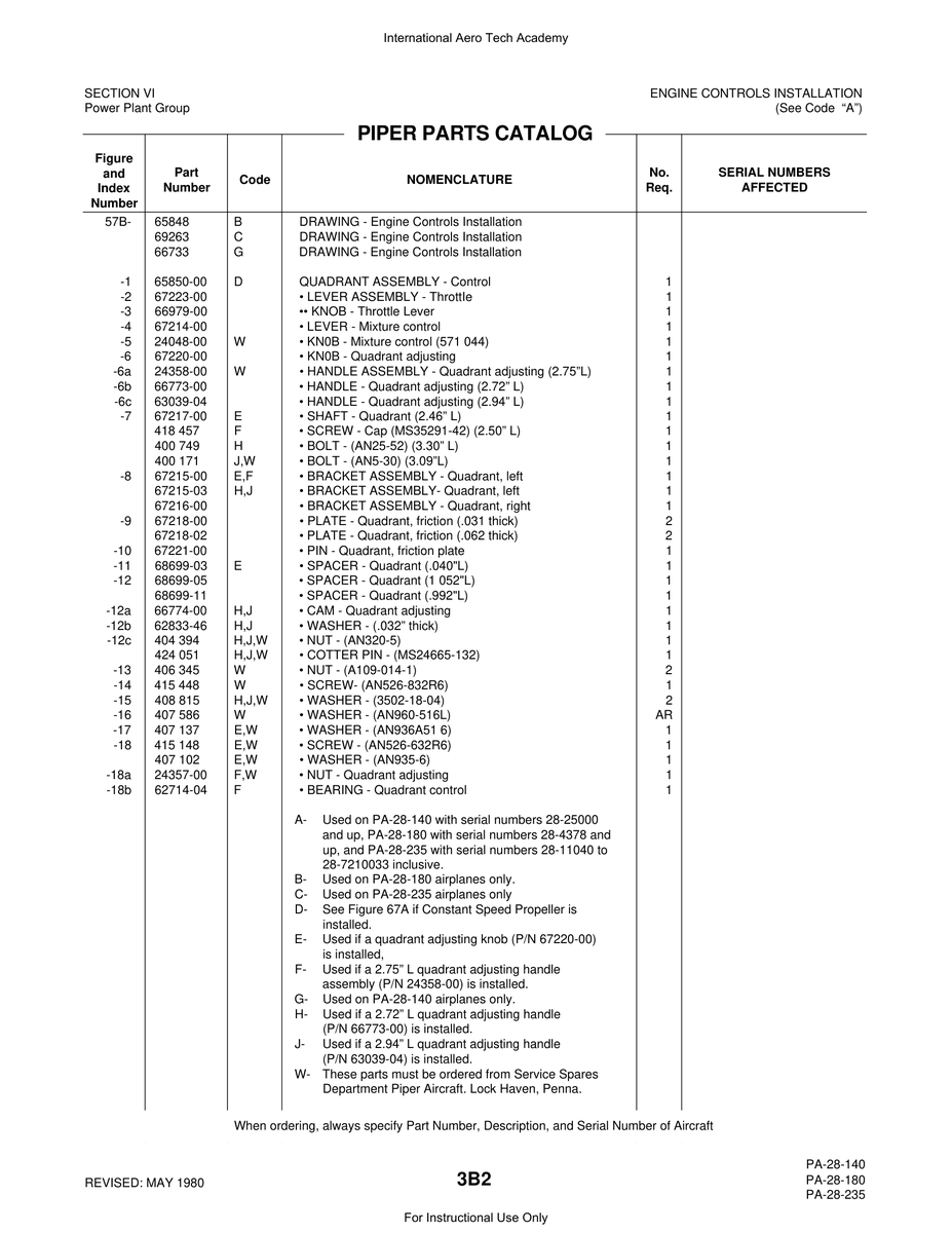 Aviation Part 67215-00 for Piper PA-28 Cherokee Aircraft