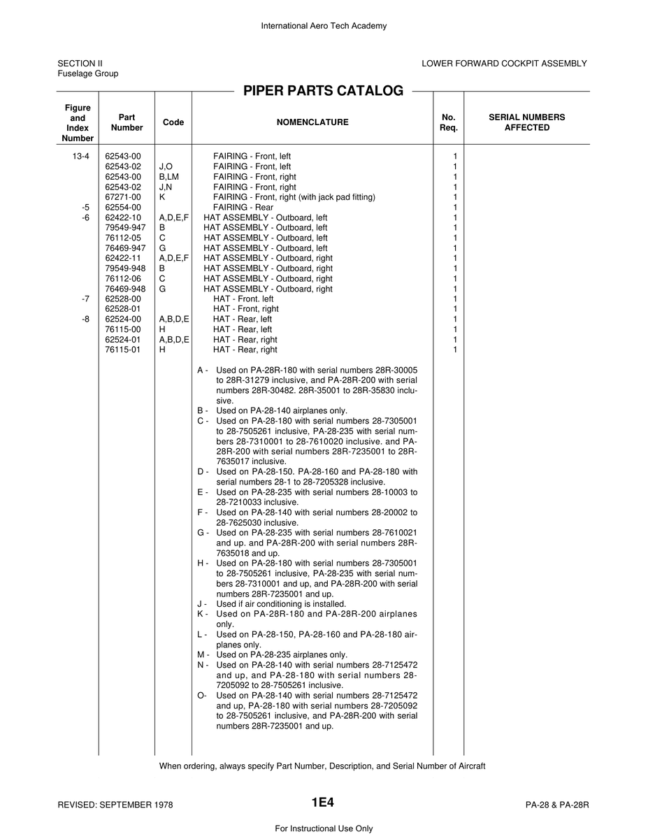 Aviation Part 76112-06 for Piper PA-28 Cherokee Aircraft