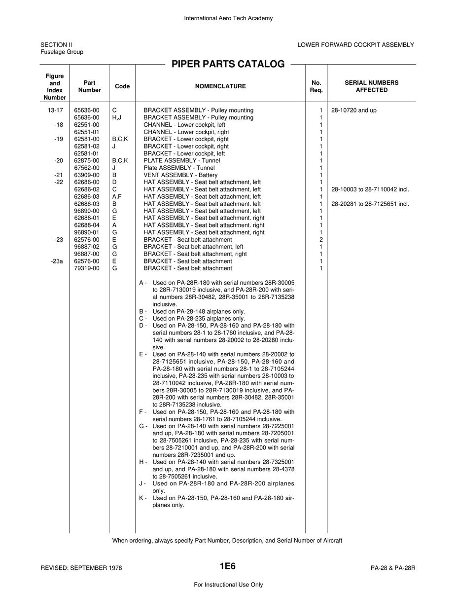 Aviation Part 62686-01 for Piper PA-28 Cherokee Aircraft