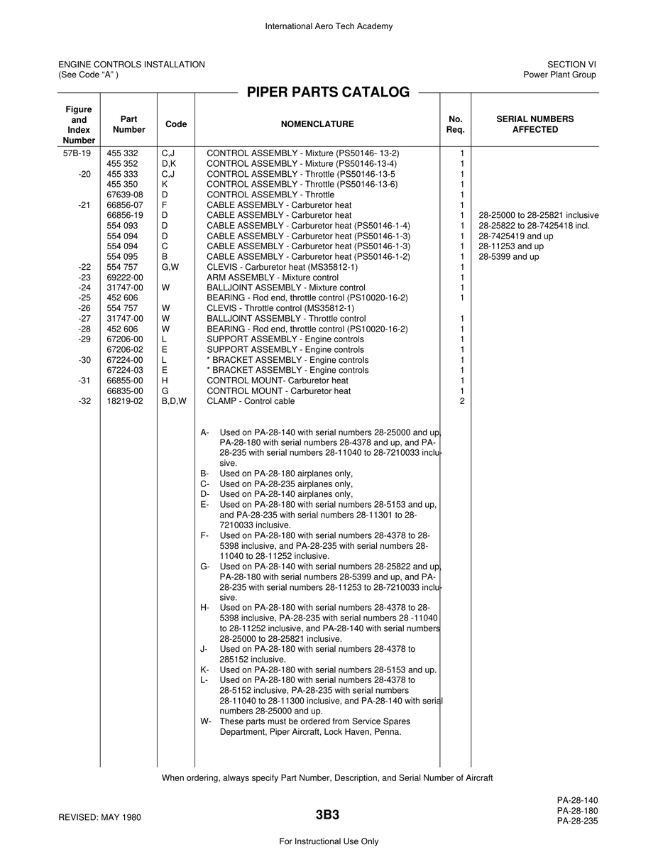 Aviation Part 66855-00 for Piper PA-28 Cherokee Aircraft