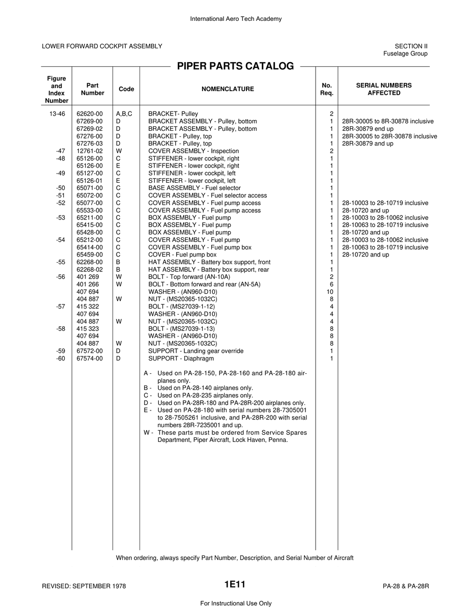 Aviation Part 65071-00 for Piper PA-28 Cherokee Aircraft