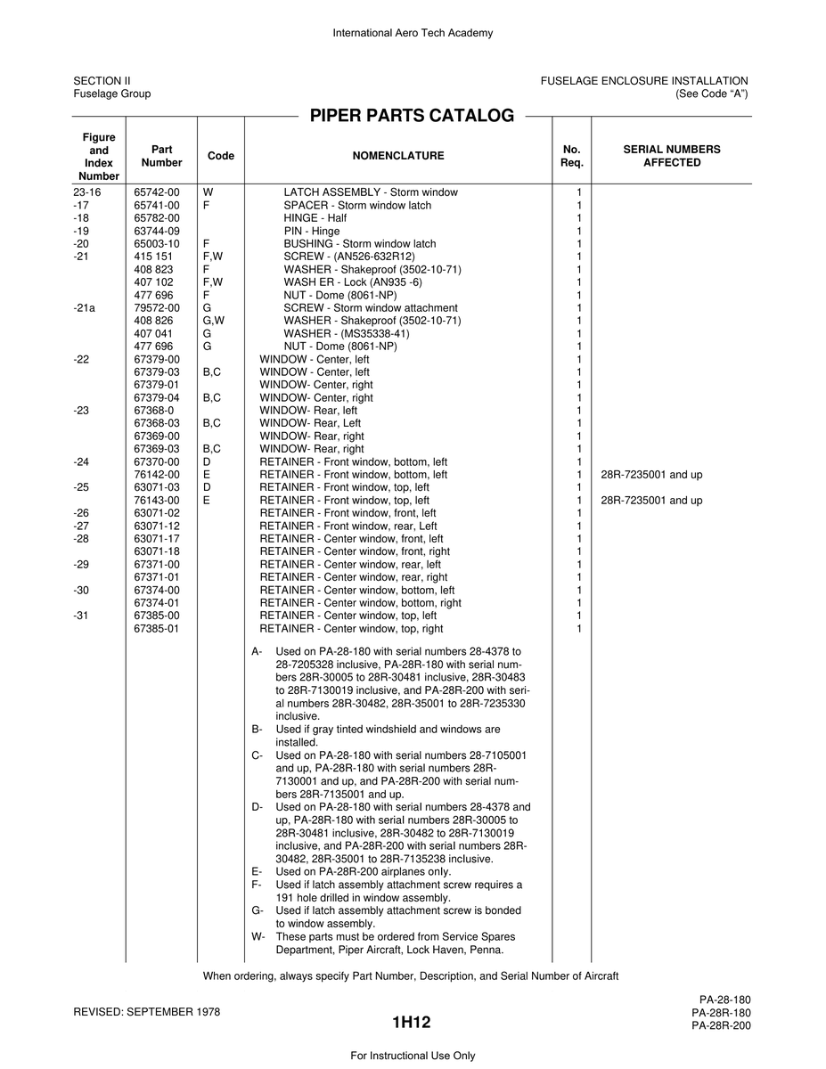 Aviation Part 67371-01 for Piper PA-28 Cherokee Aircraft