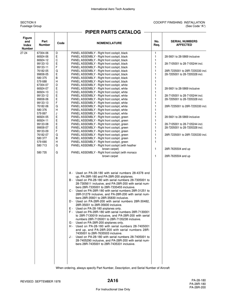 Aviation Part 99658-05 for Piper PA-28 Cherokee Aircraft