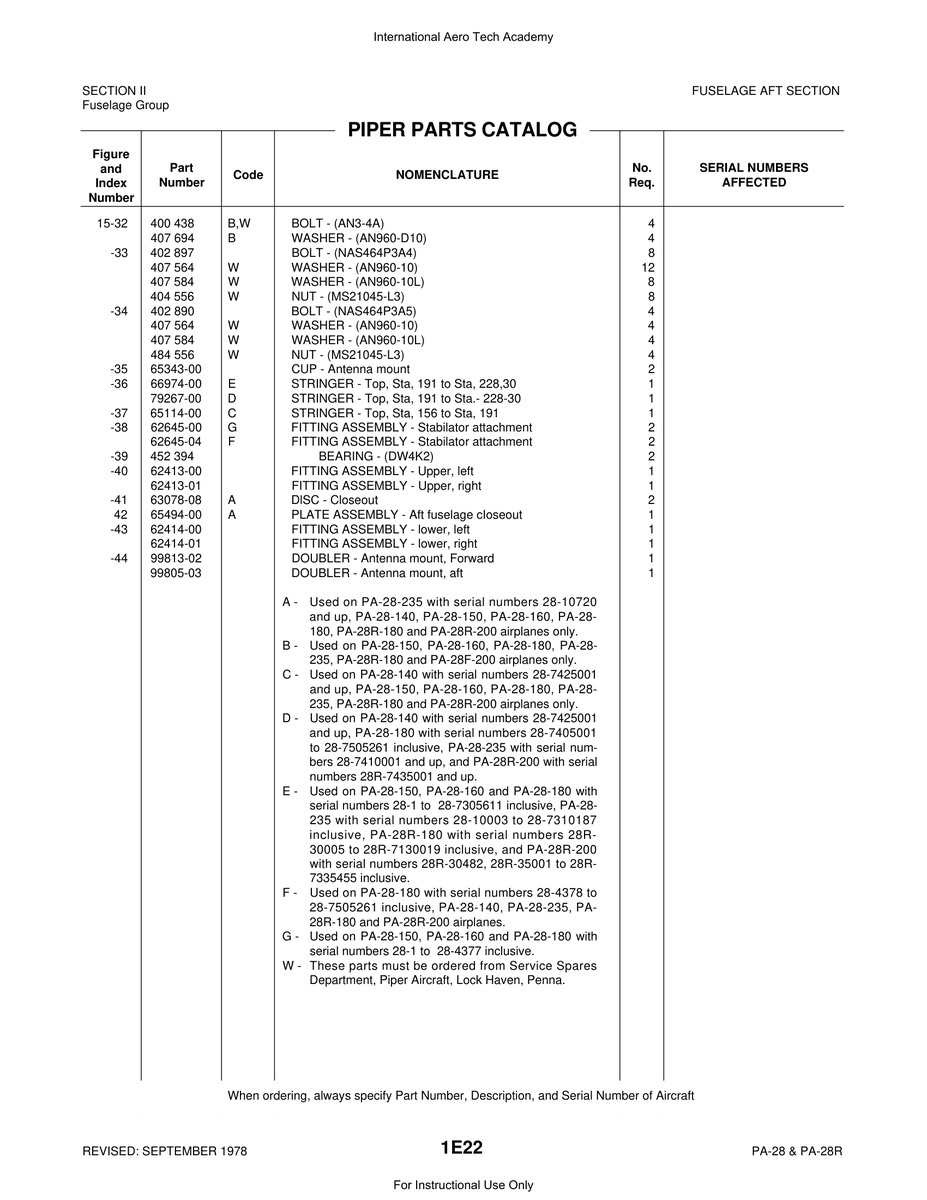 Aviation Part 63078-08 for Piper PA-28 Cherokee Aircraft