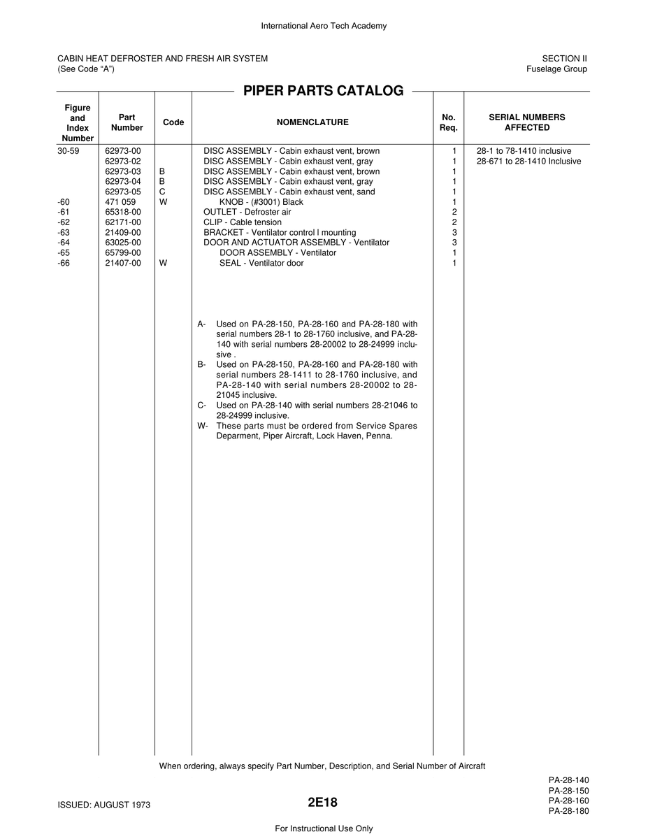 Aviation Part 62973-04 for Piper PA-28 Cherokee Aircraft