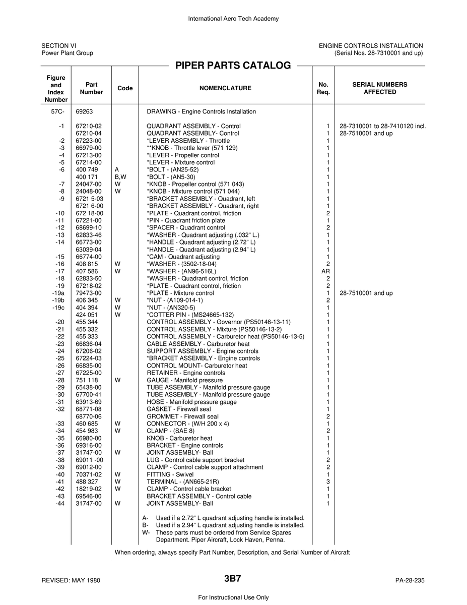 Aviation Part 66836-04 for Piper PA-28 Cherokee Aircraft