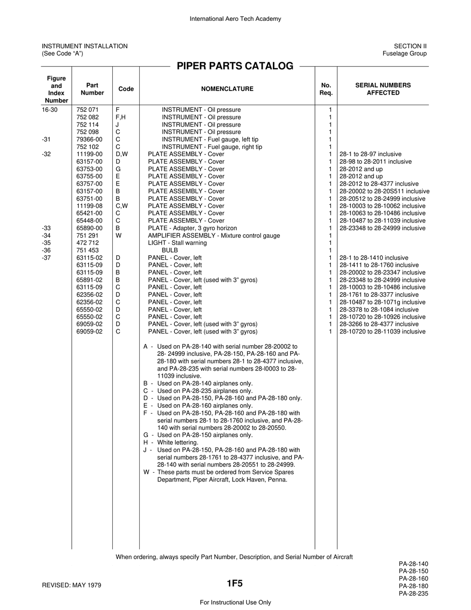Aviation Part 65448-00 for Piper PA-28 Cherokee Aircraft