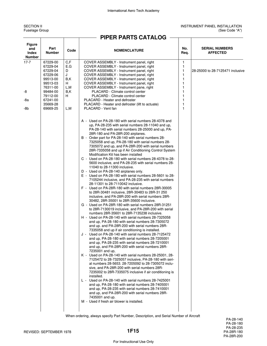Aviation Part 99513-03 for Piper PA-28 Cherokee Aircraft