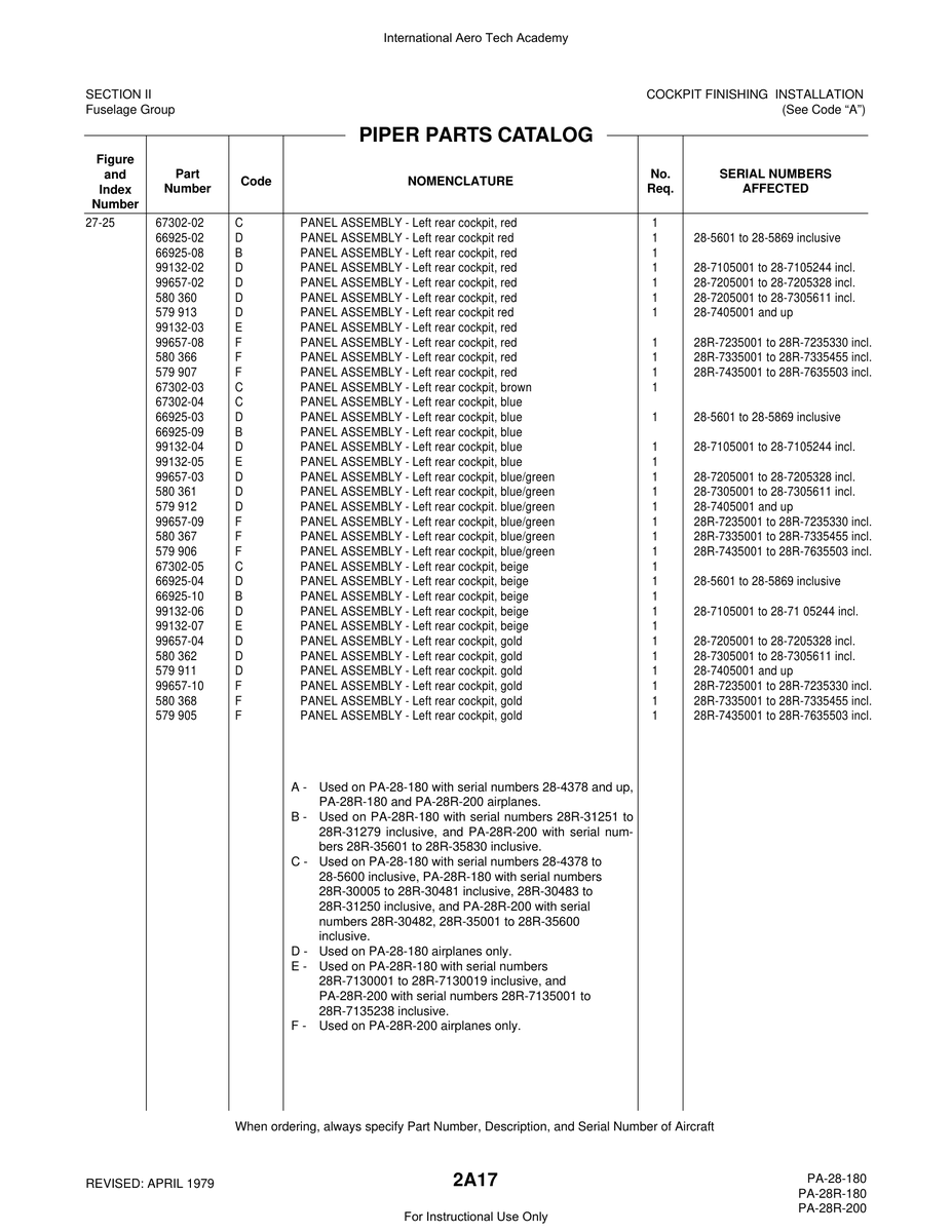Aviation Part 99132-07 for Piper PA-28 Cherokee Aircraft