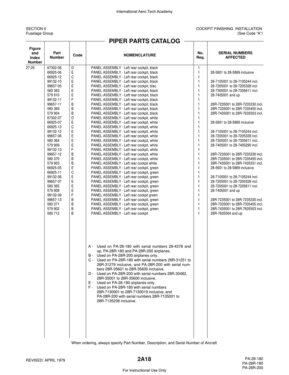 Aviation Part 99657-11 for Piper PA-28 Cherokee Aircraft