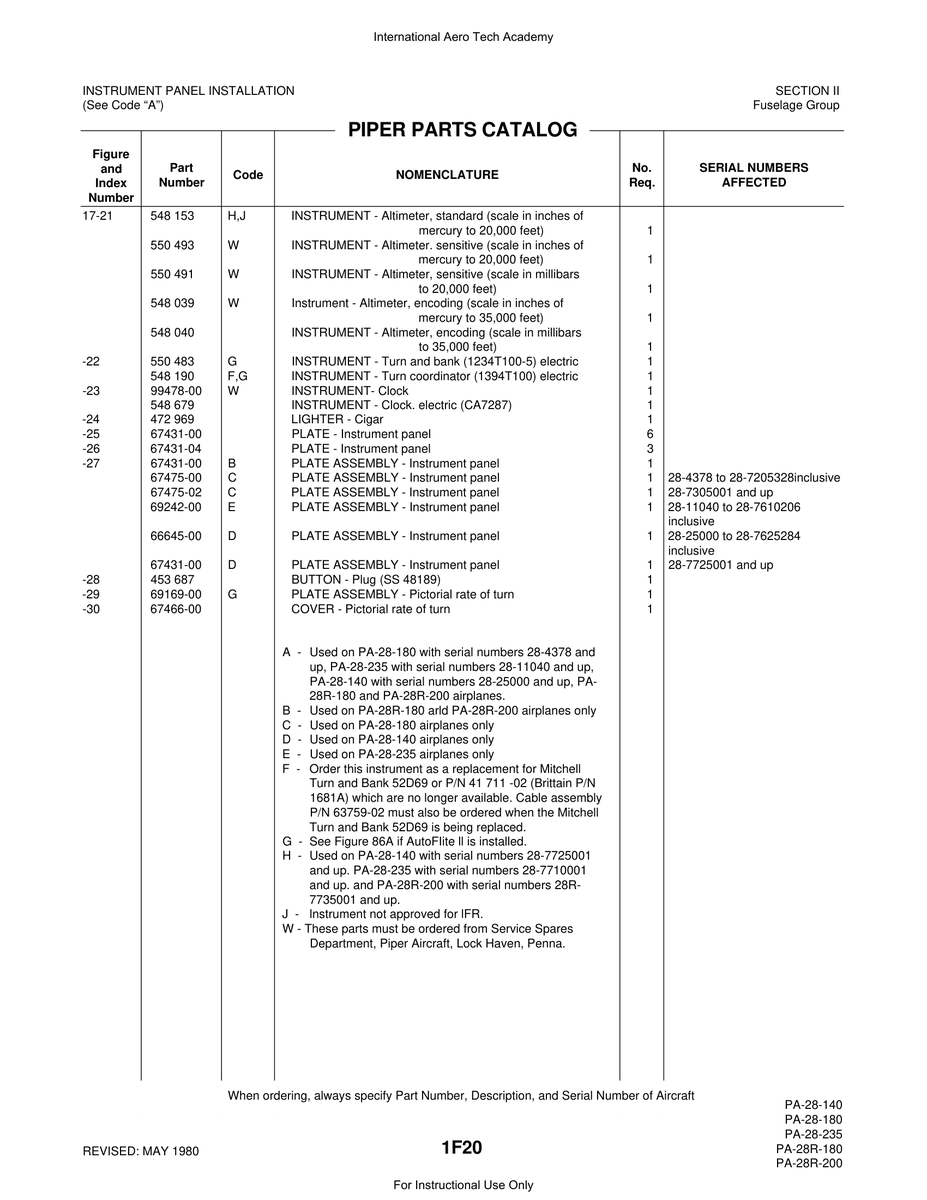 Aviation Part 7735001 for Piper PA-28 Cherokee Aircraft