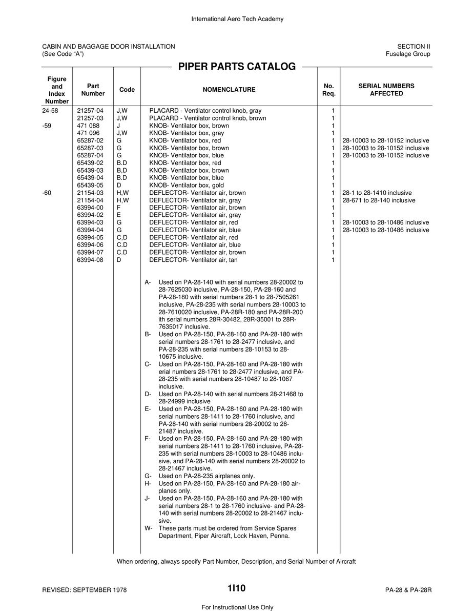 Aviation Part 65287-04 for Piper PA-28 Cherokee Aircraft
