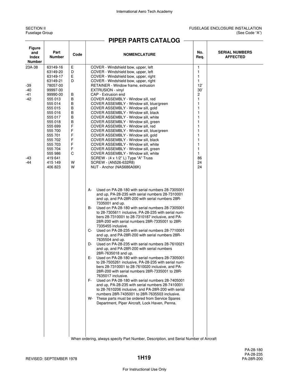 Aviation Part 99990-00 for Piper PA-28 Cherokee Aircraft