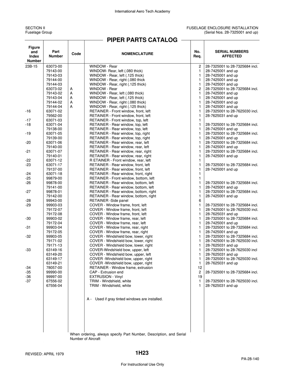 Aviation Part 99879-00 for Piper PA-28 Cherokee Aircraft