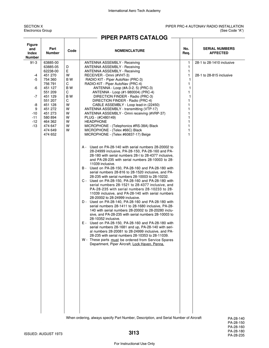 Aviation Part 63885-05 for Piper PA-28 Cherokee Aircraft