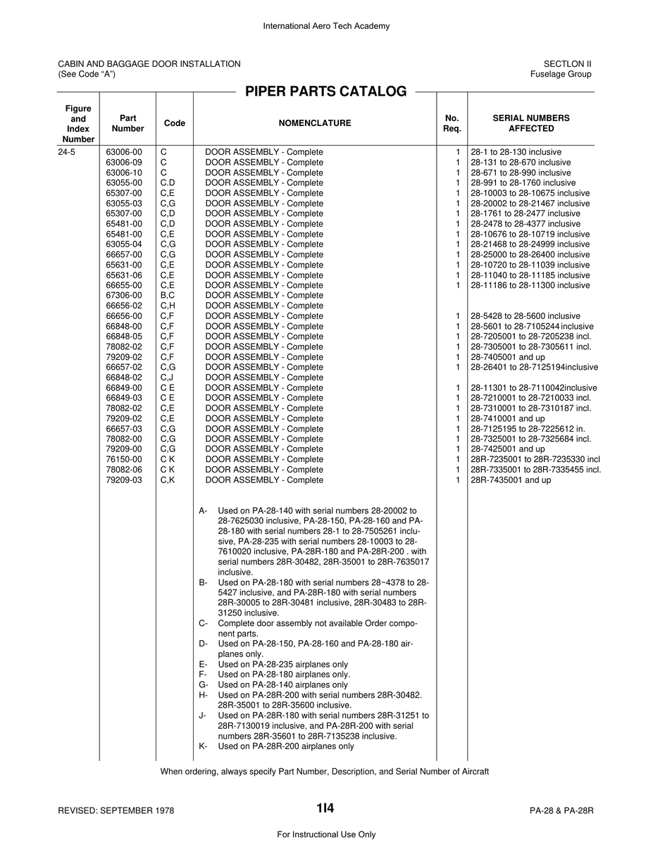 Aviation Part 63006-10 for Piper PA-28 Cherokee Aircraft