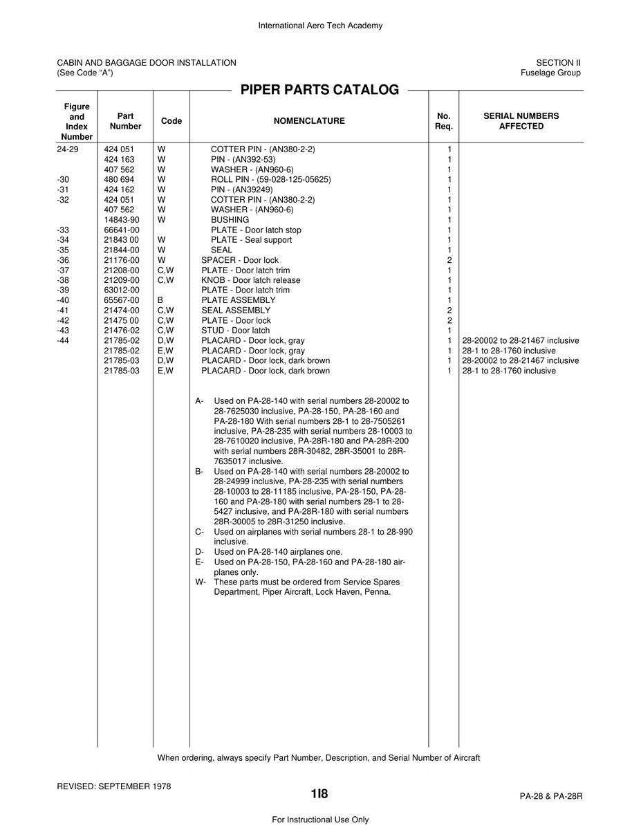 Aviation Part 66641-00 for Piper PA-28 Cherokee Aircraft