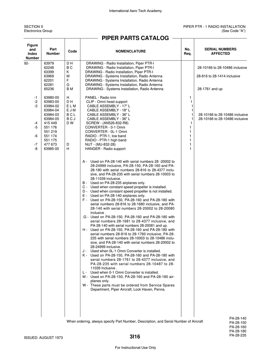 Aviation Part 63984-04 for Piper PA-28 Cherokee Aircraft