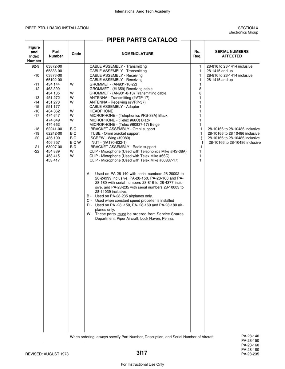 Aviation Part 63872-00 for Piper PA-28 Cherokee Aircraft