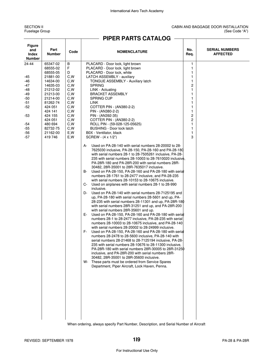 Aviation Part 68555-02 for Piper PA-28 Cherokee Aircraft