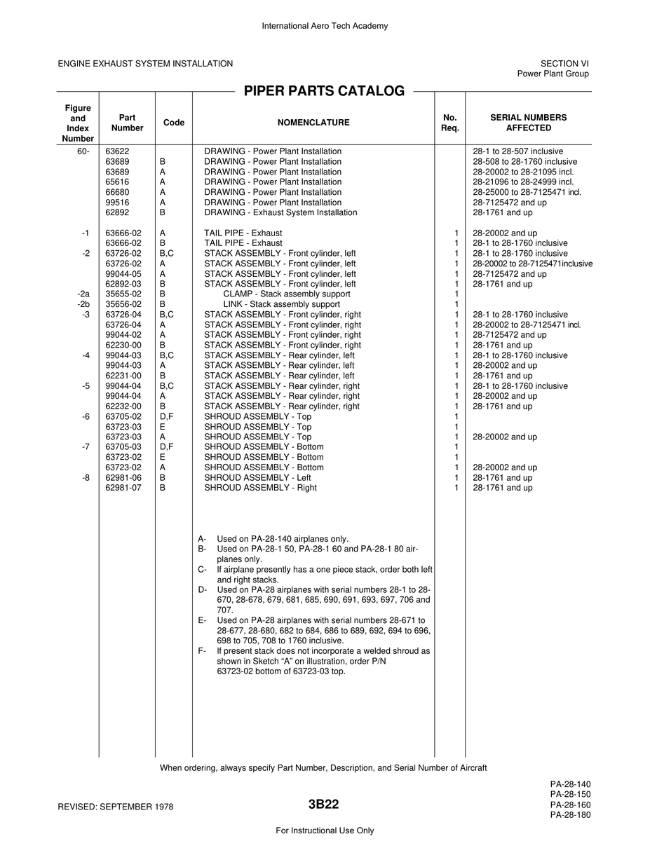 Aviation Part 62892-03 for Piper PA-28 Cherokee Aircraft