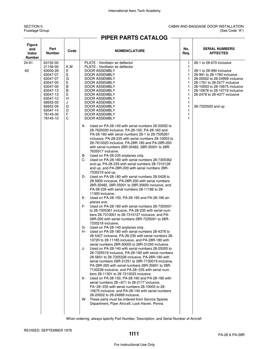 Aviation Part 63047-07 for Piper PA-28 Cherokee Aircraft
