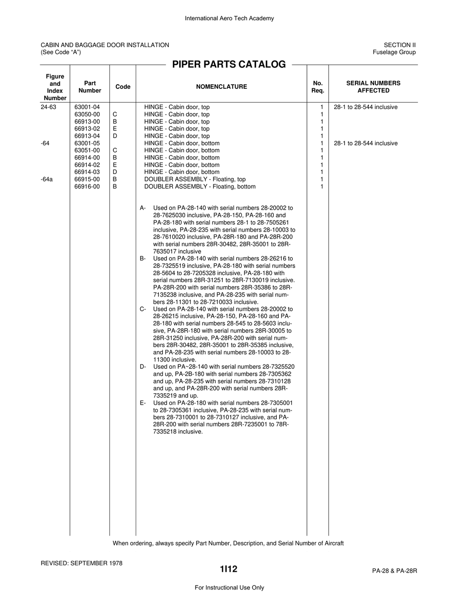 Aviation Part 66913-04 for Piper PA-28 Cherokee Aircraft