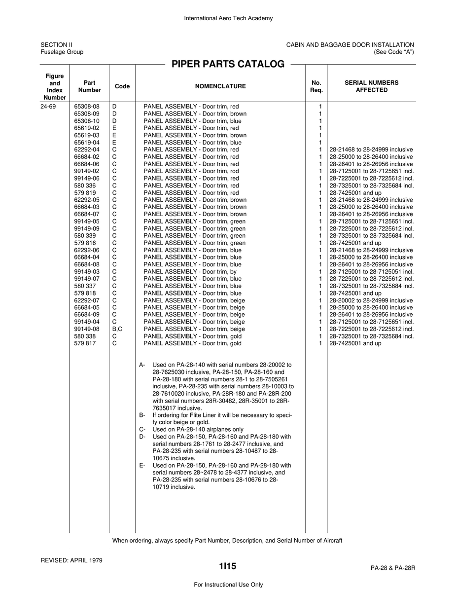Aviation Part 62292-05 for Piper PA-28 Cherokee Aircraft